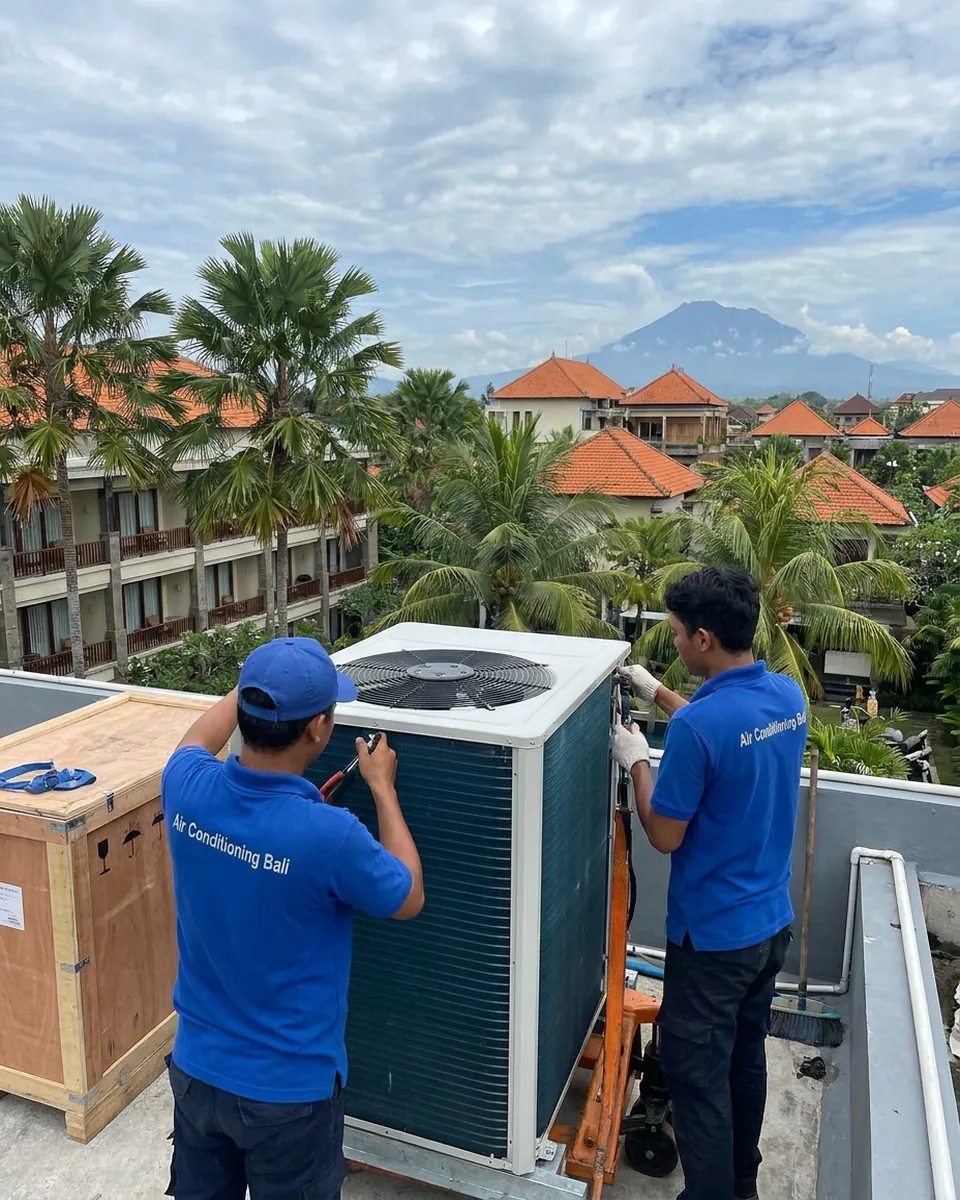 Professional air conditioning installation in a Bali villa