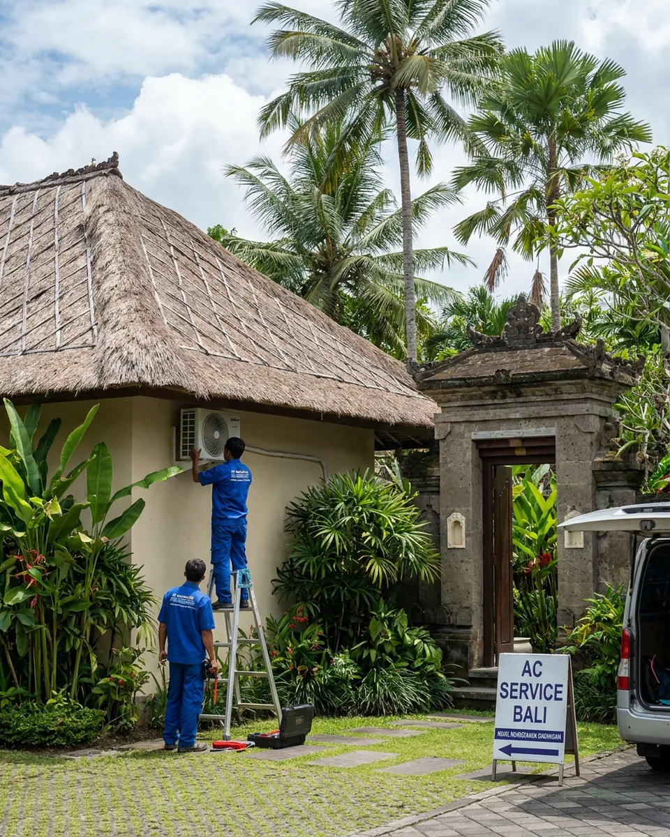 Air conditioning installed in a Canggu villa bedroom, Bali